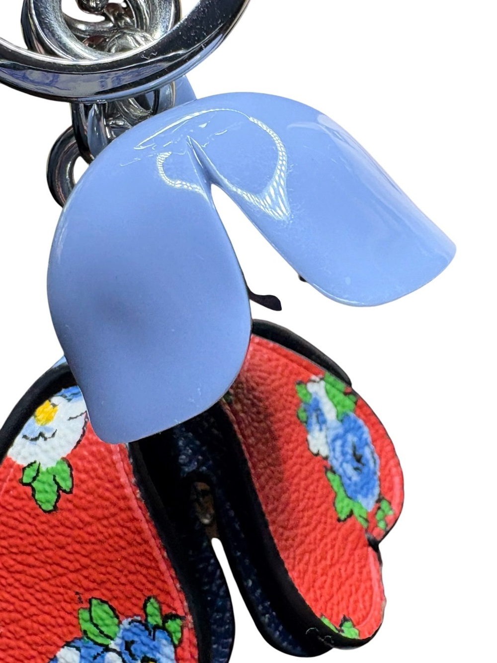 Coach Tea Rose Floral Resin Coated Canvas Bag Charm F58517 Blue Red NWOT - Picture 8 of 10